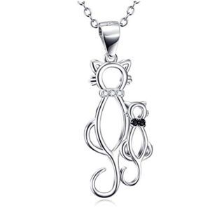 Sterling Silver Cat Lover Cat Pendant Necklace 18'